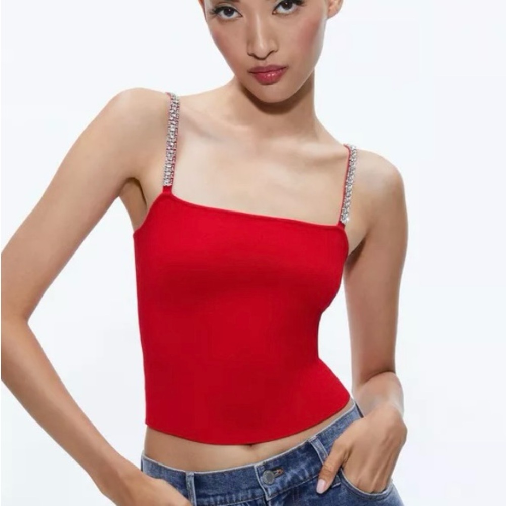 Alice + Olivia Red Camisole with Embellished Straps
